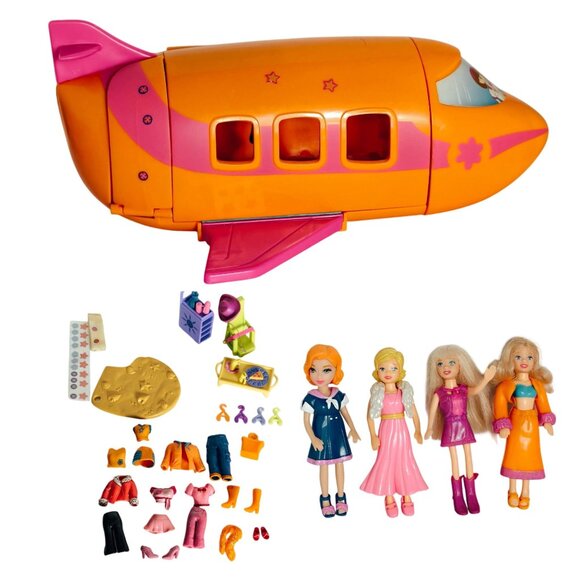 polly pocket Other - Polly Pocket 2002 Groovy Getaway Jet Airplane Playset Dolls Accessories